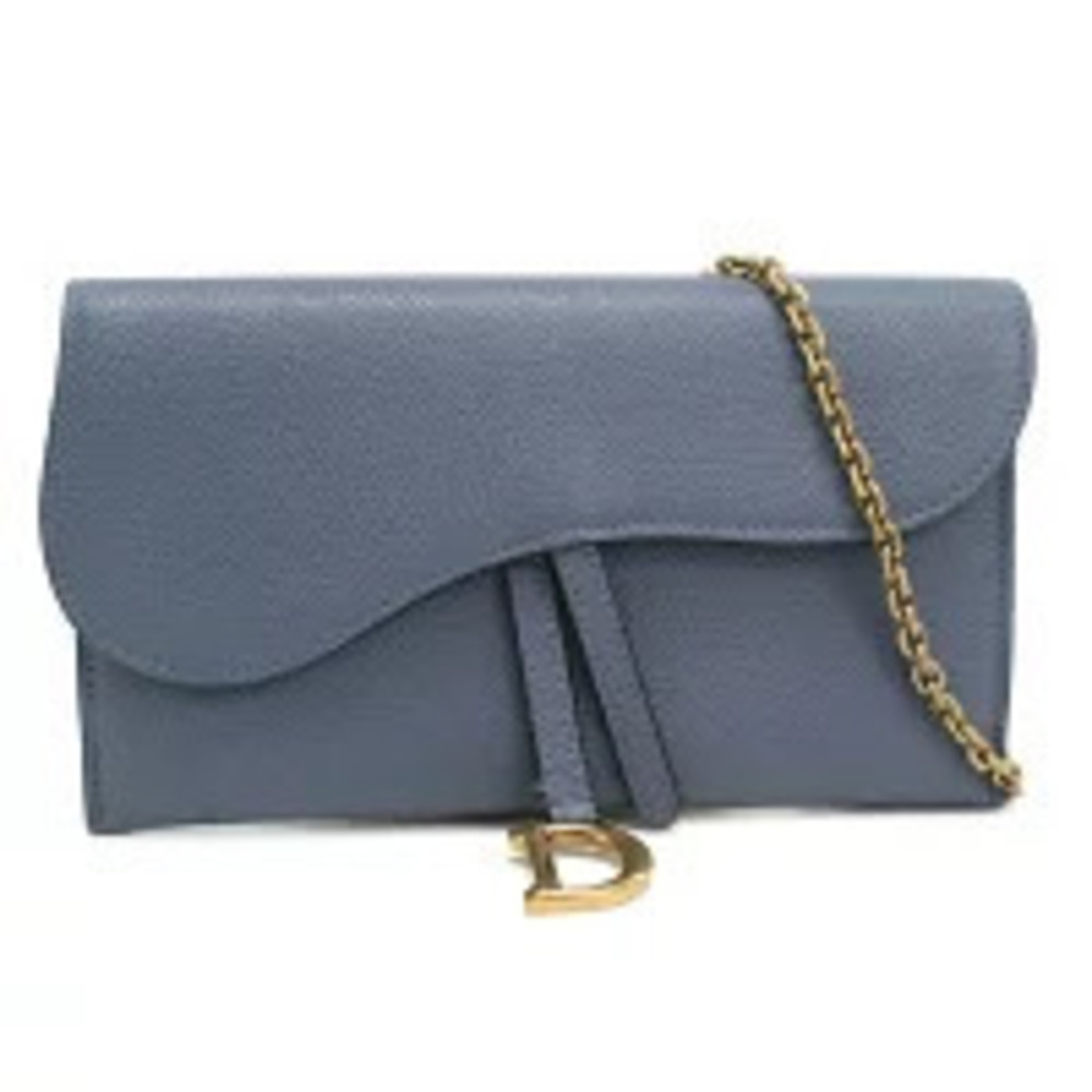 Christian Dior Chain Wallet Compact Saddle Blue